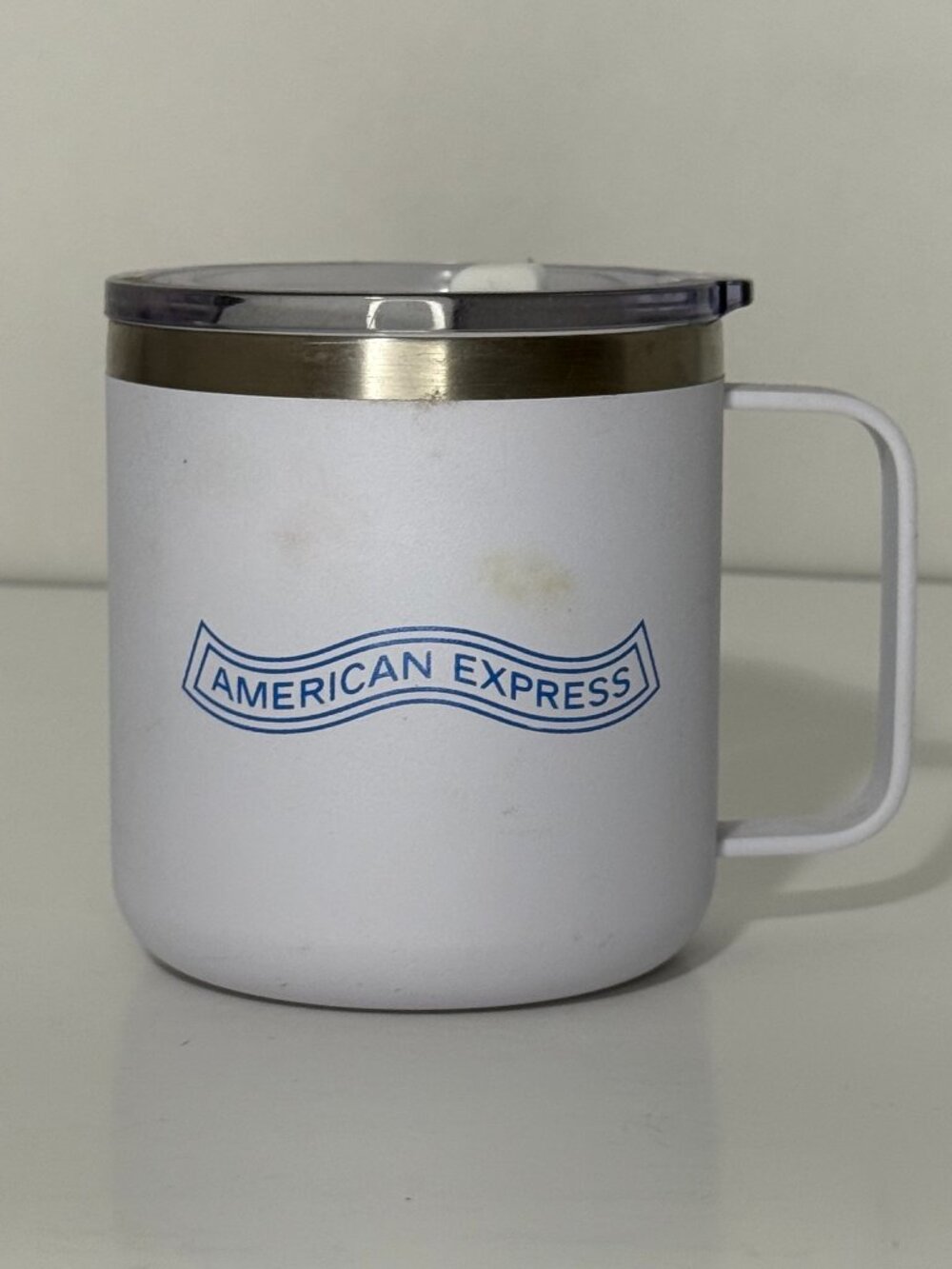 American Express White Insulated Travel Coffee Mug Cup w Lid 12oz